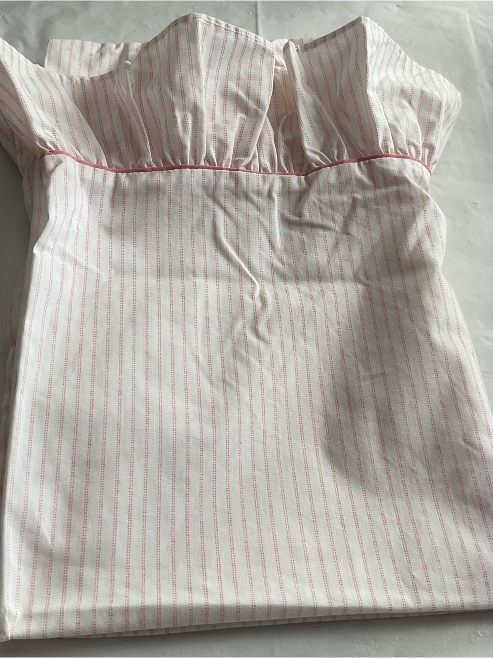 Vintage Laura Ashley Pink Ticking Stripe Ruffle Standard Pillowcases- USA Made